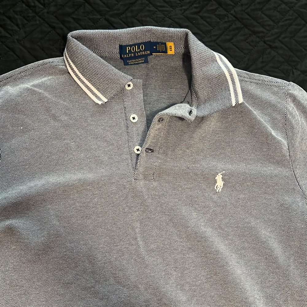 Bluish grey long sleeve polo